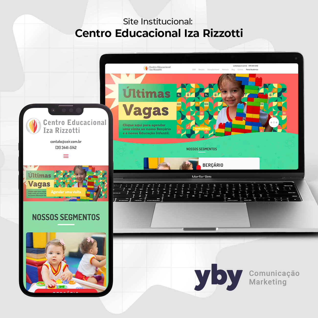 Site institucional do Centro Educacional Iza Rizzotti em notebook e celular