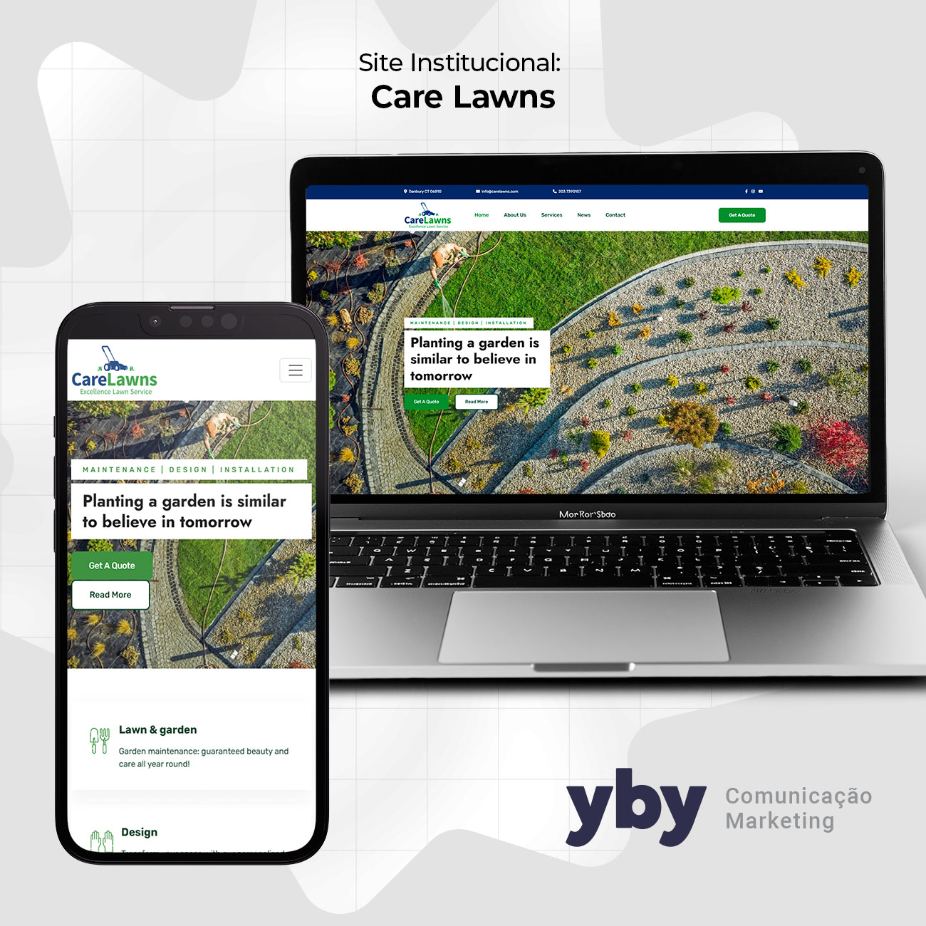 Site Care Lawns em notebook e celular