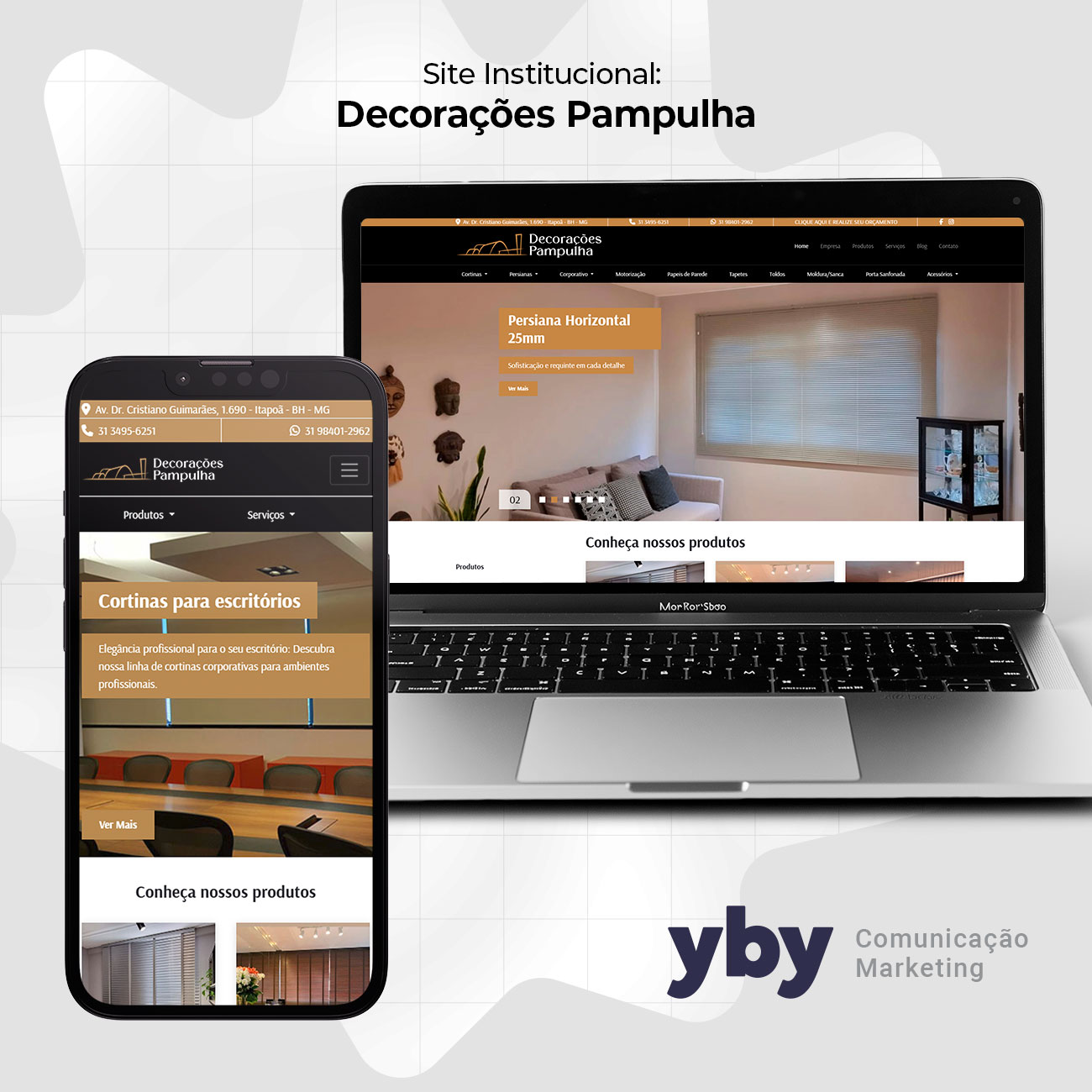 Site da Decorações Pampulha em notebook e celular